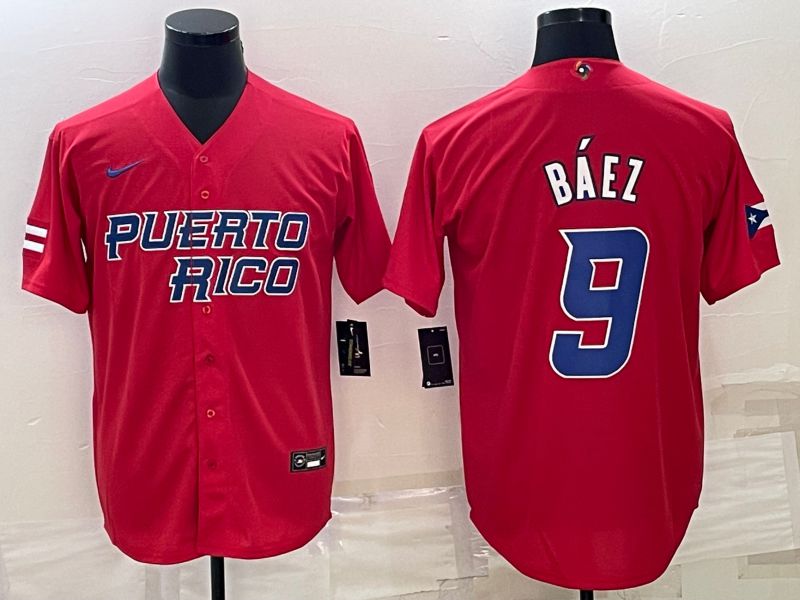 Men 2023 World Cub #9 Baez Red Nike MLB Jersey9->more jerseys->MLB Jersey